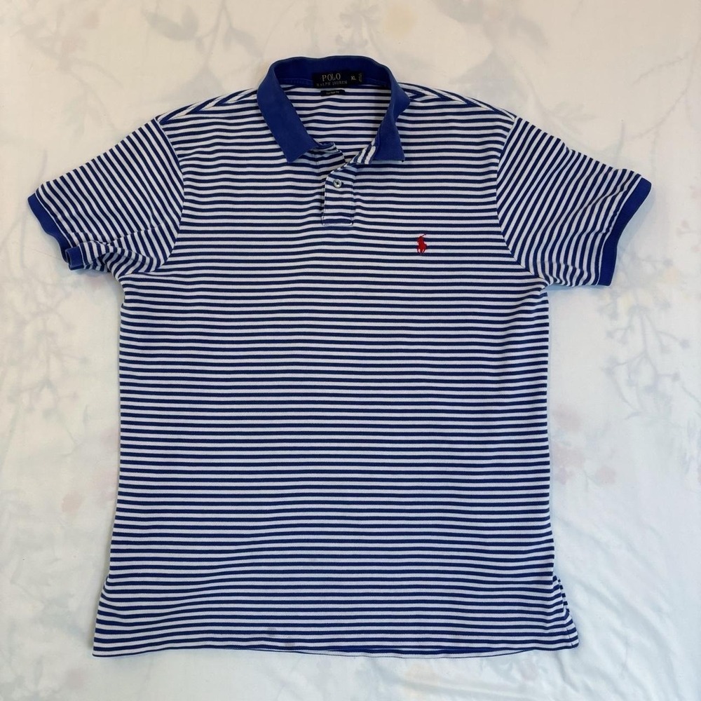 Polo Ralph Lauren Blue and White Striped Short Sleeve Polo Shirt XL Mens